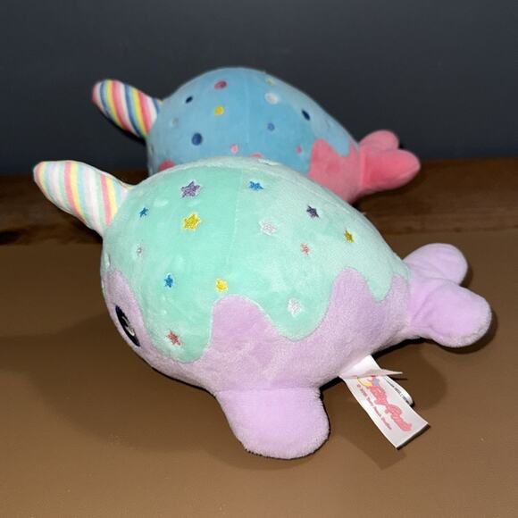 Aurora Tasty Peach Studios Pastel Lollipop 8” Narwhal Whale 2 pc Plushies 2021 - Picture 3 of 13